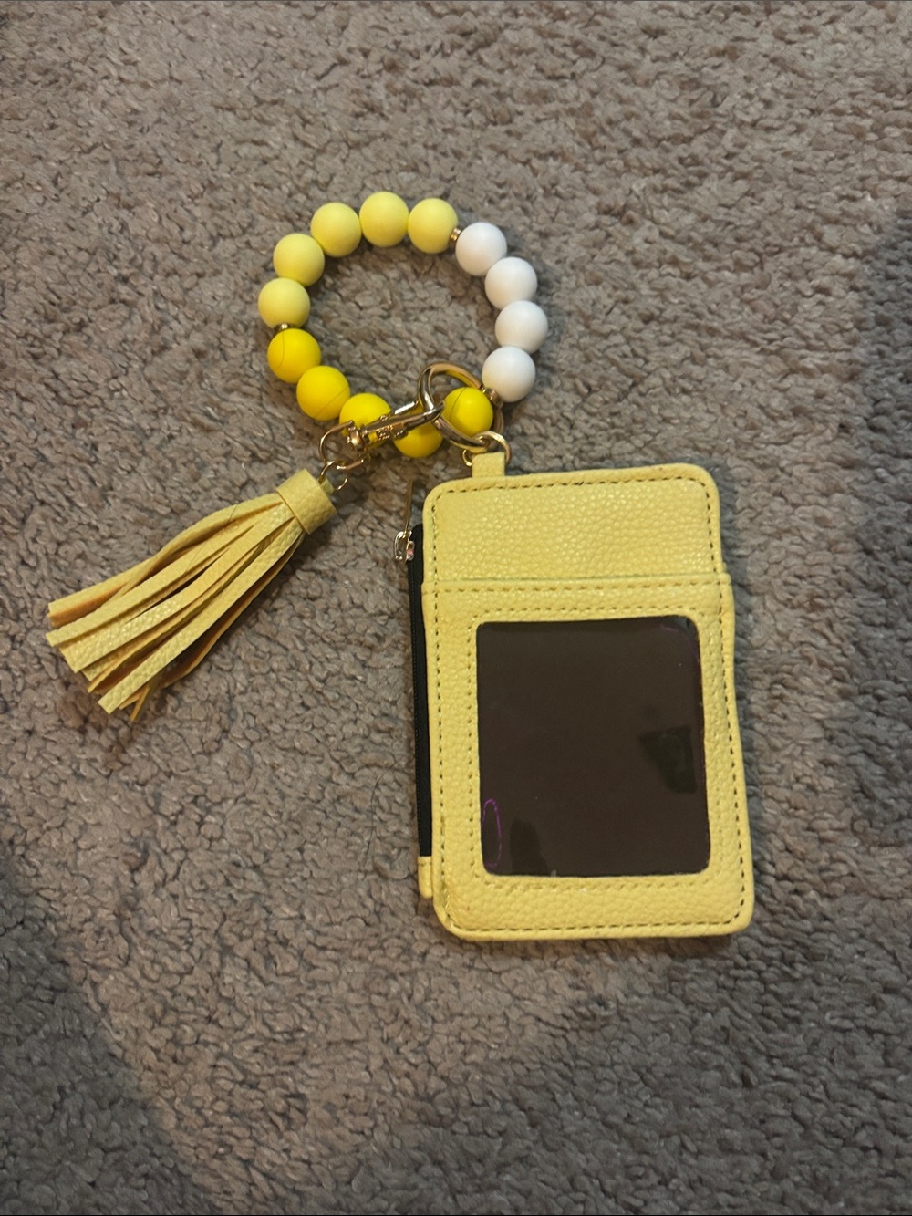 Yellow Beaded Tassel Wristlet Card Holder